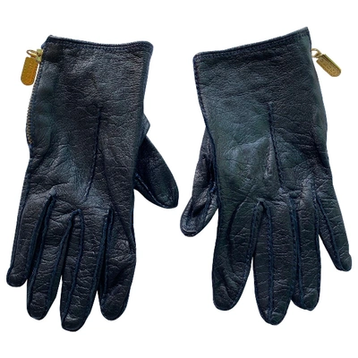 Pre-owned Gucci Leather Gloves In Navy