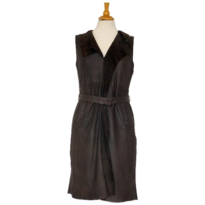 Pre-owned Elie Tahari Leather Mid-length Dress In Brown