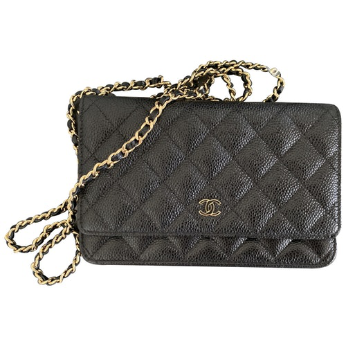 Pre-Owned Chanel Wallet On Chain Black Leather Clutch Bag | ModeSens