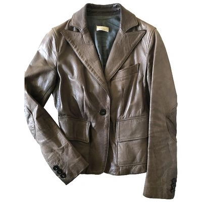 Pre-owned Pinko Leather Biker Jacket In Brown