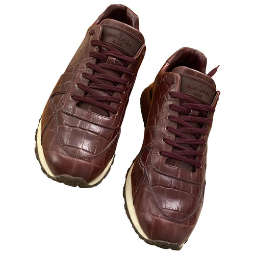 Pre-Owned Louis Vuitton Run Away Burgundy Leather Trainers | ModeSens