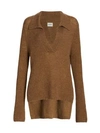 KHAITE Cass Cashmere High-Low Collared Sweater