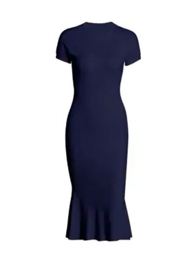 Brandon Maxwell Rib-knit Midi Dress In Navy