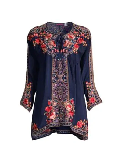 Johnny Was Alora Embroidered Peasant Blouse In Blue Night