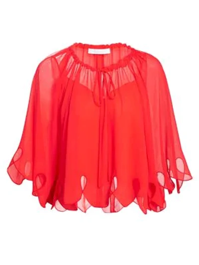 See By Chloé Batwing Eyelet Blouse In Joy Red