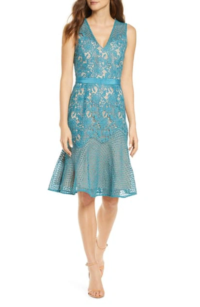 Adelyn Rae Lily Sleeveless Lace Dress In Teal-nude