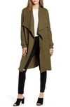 Bb Dakota Revolution Drapey Boucle Trench Coat In Olive Green