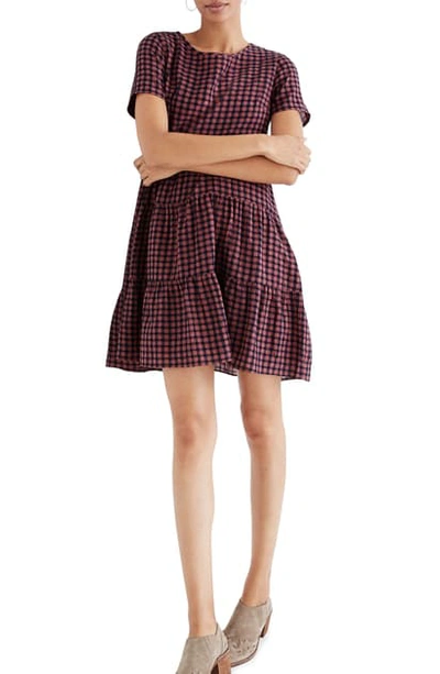 Madewell Short Sleeve Tiered Minidress In Quartz Gingham Vintage4 Quartz