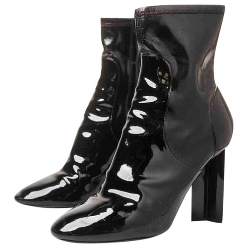 Pre-Owned Louis Vuitton Silhouette Black Patent Leather Ankle Boots | ModeSens