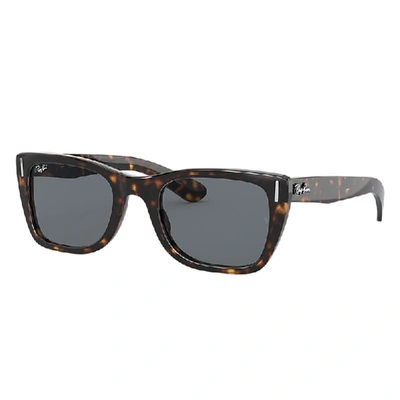 Ray Ban Caribbean Sunglasses Shiny Havana Frame Blue Lenses 52-22