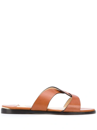 Jimmy Choo Atia Flat Leather Sandals In Tan