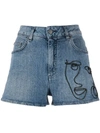 MOSCHINO CORNELY-EMBROIDERED DENIM SHORTS