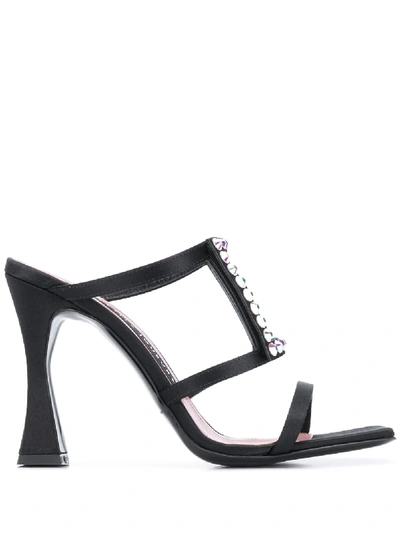 Les Petits Joueurs Hoya Studded Satin Mules In Black