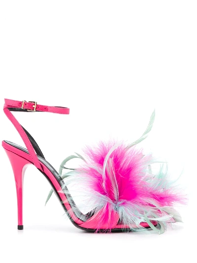 Amen Feather-detail 120mm Sandals In Pink