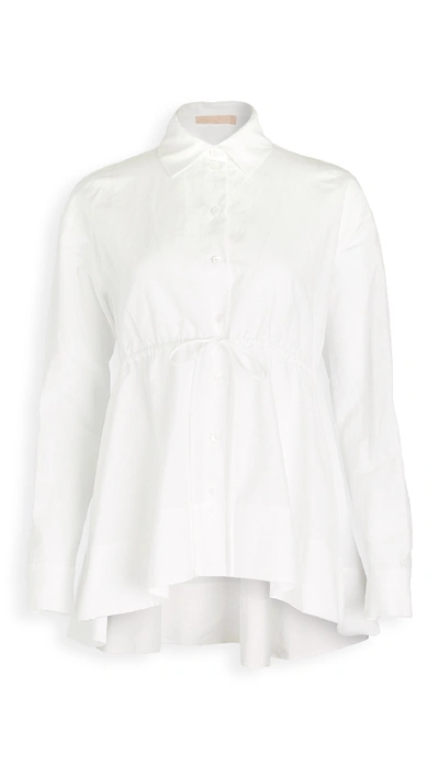 Brock Collection Cotton Linen Drawstring Blouse In Ivory