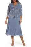 Alex Evenings Mock Two-piece Jacket Dress In Steel Blue