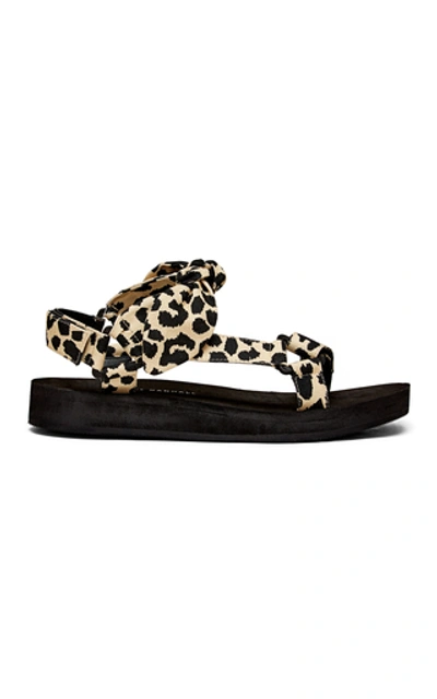 Loeffler Randall Maisie Bow-embellished Leopard-print Canvas Sandals In Brown
