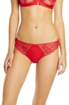 Simone Perele 'saga' Embroidered Thong In Ruby