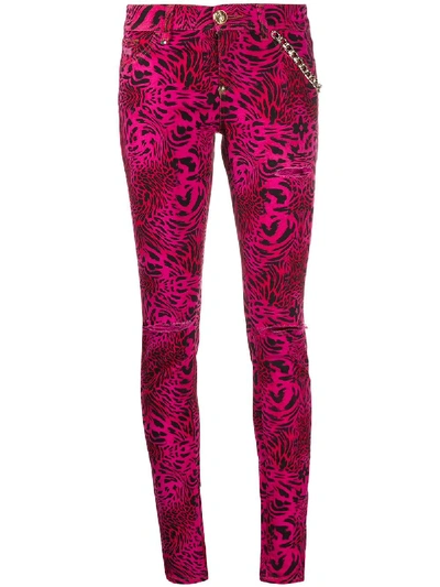 Philipp Plein Tiger Print Skinny Fit Jeggings In Pink