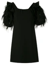 ANDREA BOGOSIAN FEATHER TRIM PUFF-SLEEVES DRESS