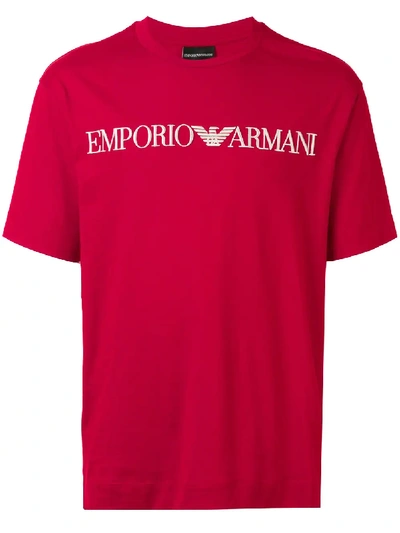 Emporio Armani Embroidered Logo T-shirt In Red