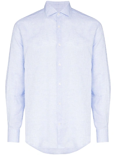 Frescobol Carioca Italian Linen Long Sleeve Shirt In Baby Blue