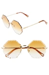 CHLOÉ ROSIE 58MM GRADIENT OCTAGONAL RIMLESS SUNGLASSES,CE143SL