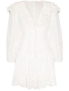 Zimmermann Bellitude Ruffle-neck Linen Mini Dress In White