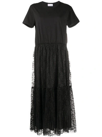 Red Valentino Lace Panel T-shirt Dress In Black | ModeSens