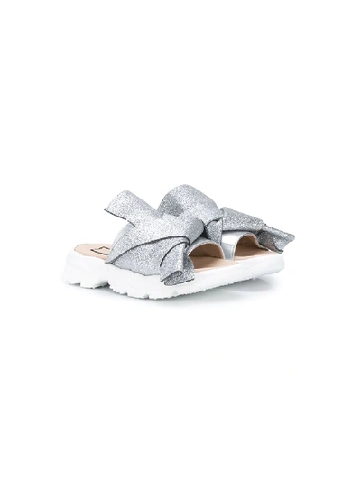 N°21 Kids' Knotted Glittered Sandals In Silver