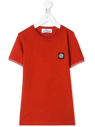 Stone Island Junior Kids' Logo Patch Relaxed-fit T-shirt In Orange