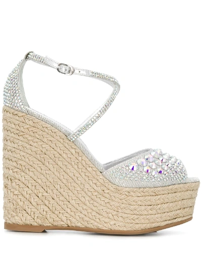 Le Silla Embellished 130mm Wedge Sandals In Silver
