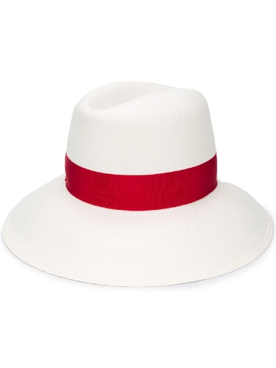 Borsalino Giulietta Bow-embellished Straw Hat In White Red Hatband