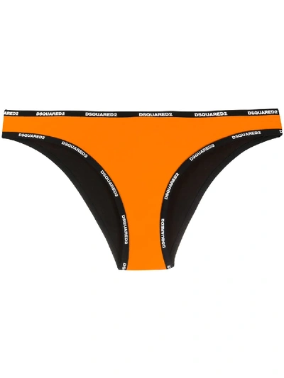 Dsquared2 Logo-tape Bikini Bottom In Orange