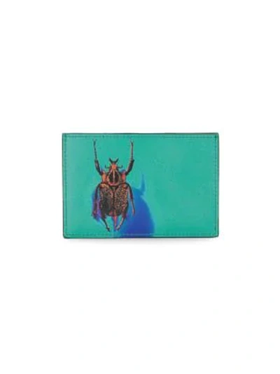 Paul Smith Beetle Graphic Leather Card Case In Turquoise