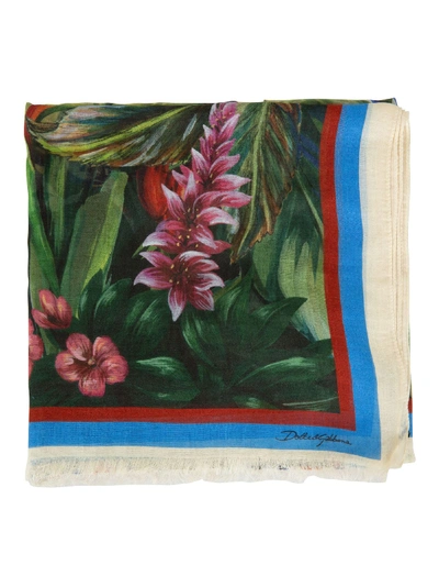 Dolce & Gabbana Printed Fringed Edge Scarf In Multicolor