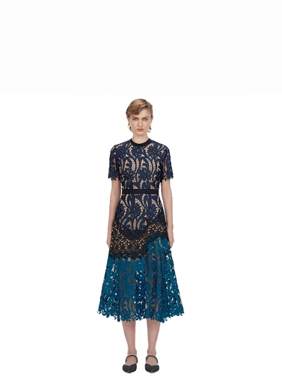 Self-portrait Prairie Midi Dress M/c Midi Pizzo In Petrol
