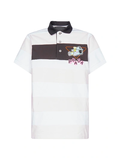 Prada Logo And Print Striped Cotton Polo Shirt In Pink