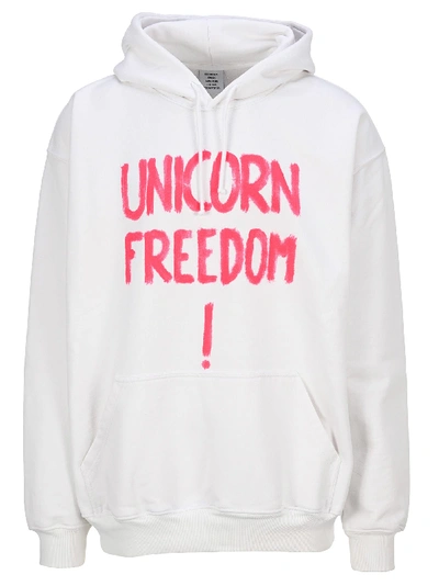 Vetements Unicorn Freedom-printed Jersey Hooded Sweatshirt In White