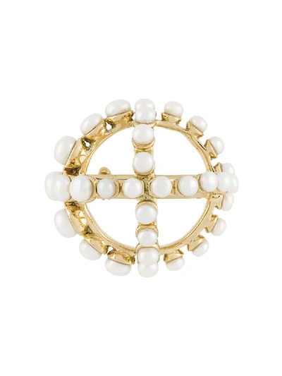 Patou Circle Cross-appliqué Brooch In Gold
