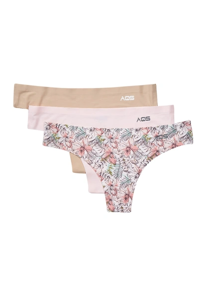 Aqs Assorted Seamless Thong Panties In Trpcl Flwrs-nd-pnk
