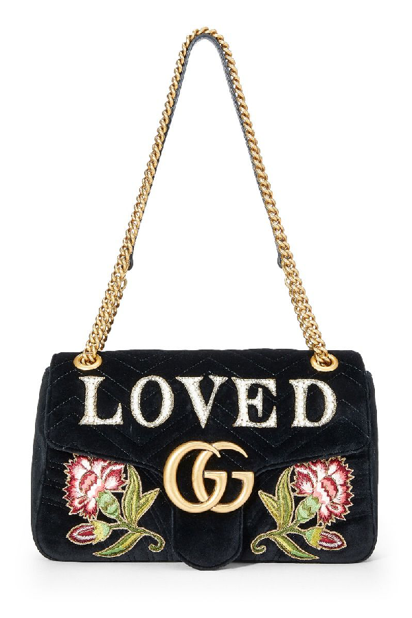 Pre-Owned Gucci Black Velvet Gg Marmont Loved Shoulder Bag | ModeSens