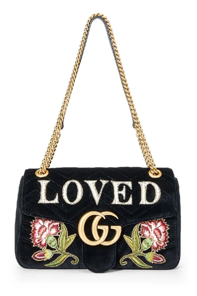 Pre-owned Gucci Black Velvet Gg Marmont Loved Shoulder Bag