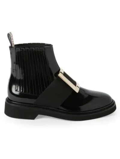 Roger Vivier Viv Ranger Embellished Patent-leather Chelsea Boots In Black