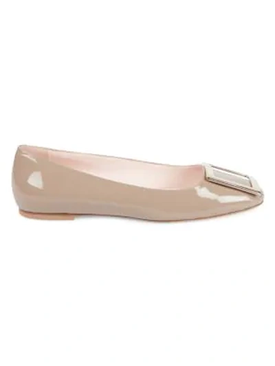 Roger Vivier 10mm Tres Vivier Patent Leather Flats In Cement Grey