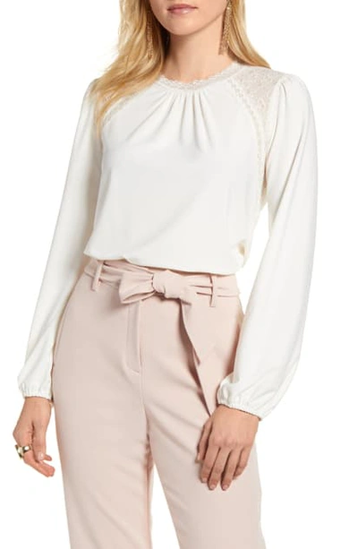 Halogenr Halogen Lace Yoke Knit Top In Ivory Cloud