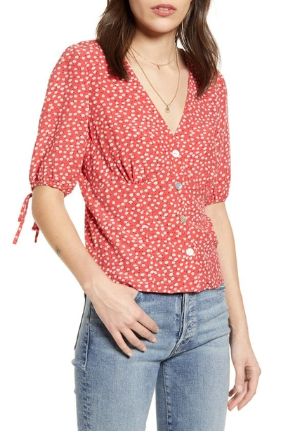 Rails Amelia Floral-print Rayon-blend Blouse In Red