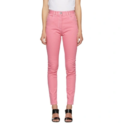 Balmain Back Logo Skinny Cotton Denim Jeans In Pink