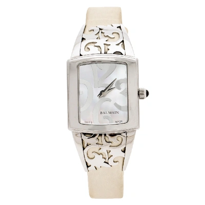 Pre-owned Balmain Mother Of Pearl Stainless Steel Elysees Arabesques B3371.51.82 Women's Wristwatch 24 Mm In White