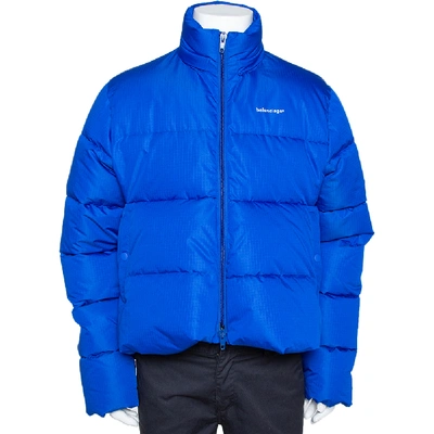 Pre-owned Balenciaga Bright Blue Synthetic Puffer Jacket S